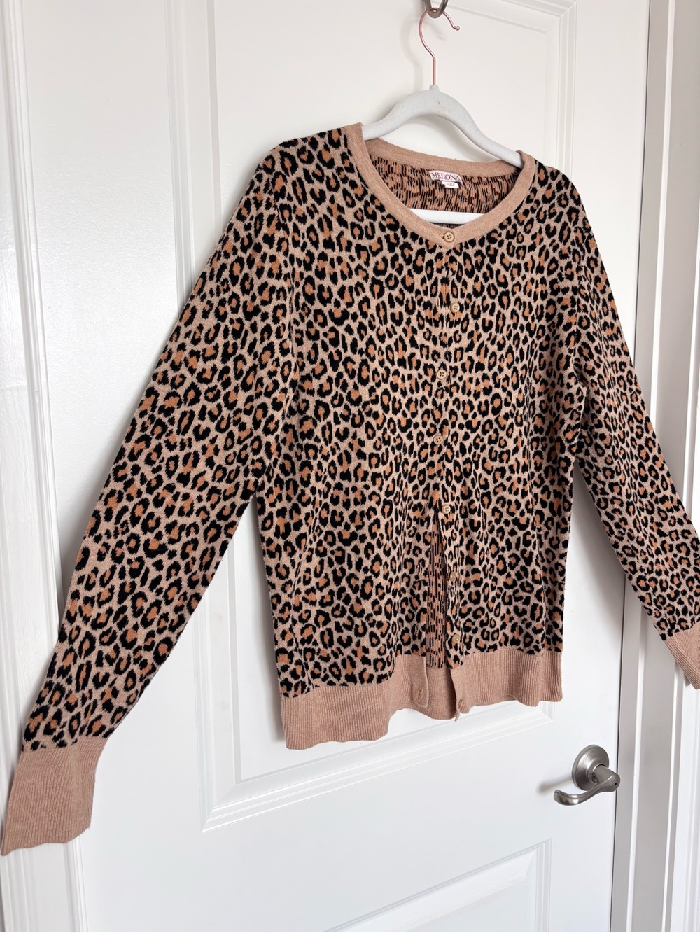 100% Cotton Leopard Print Button Down Cardigan Merona XL (fits as M/L) Leopard